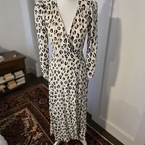 Reformation Black and Cream Leopard Long Sleeve Dress